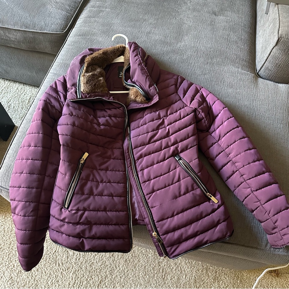 Purple Quilted Jacket with Faux Fur Lining